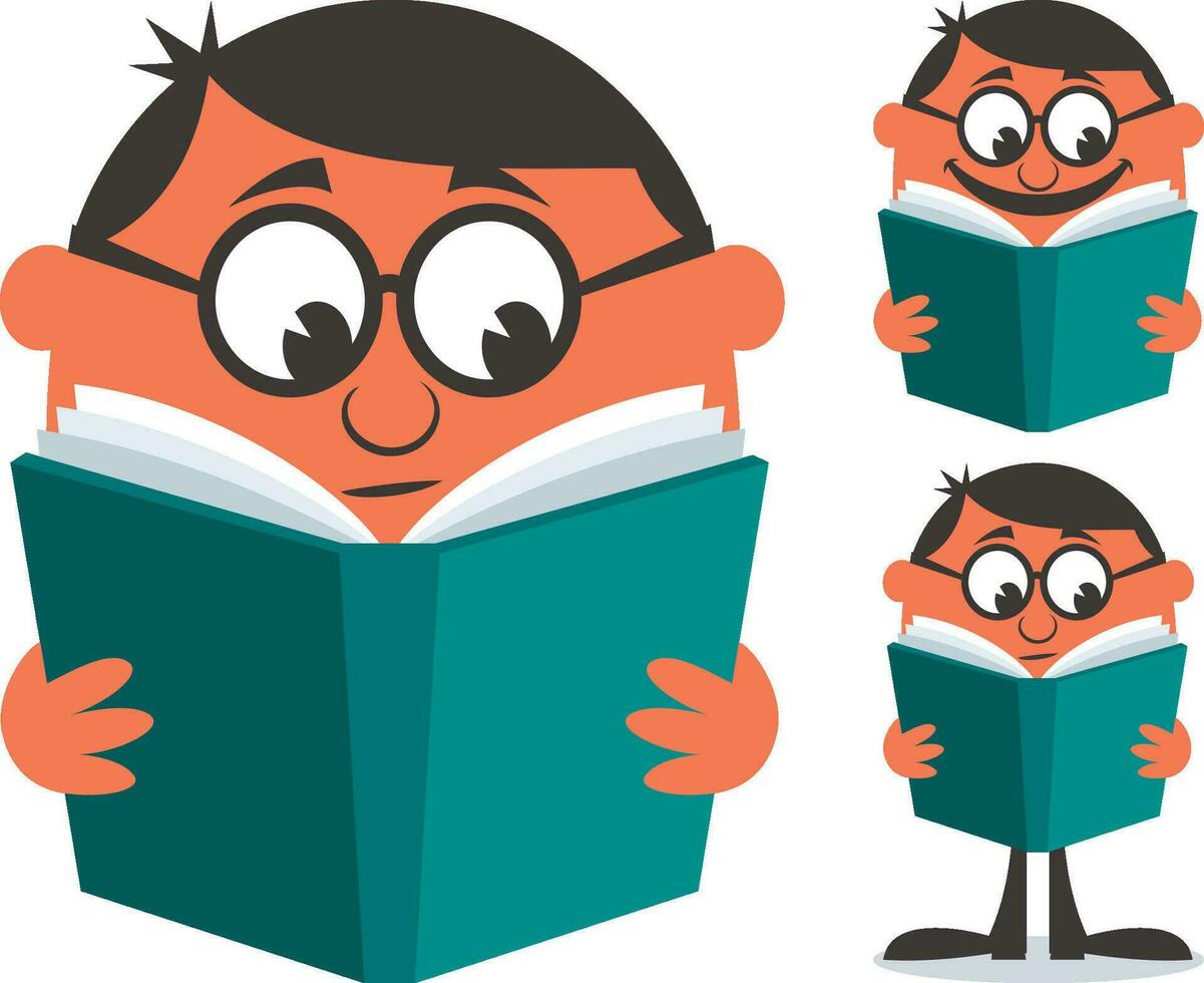 Reading Book Cartoon Set vector