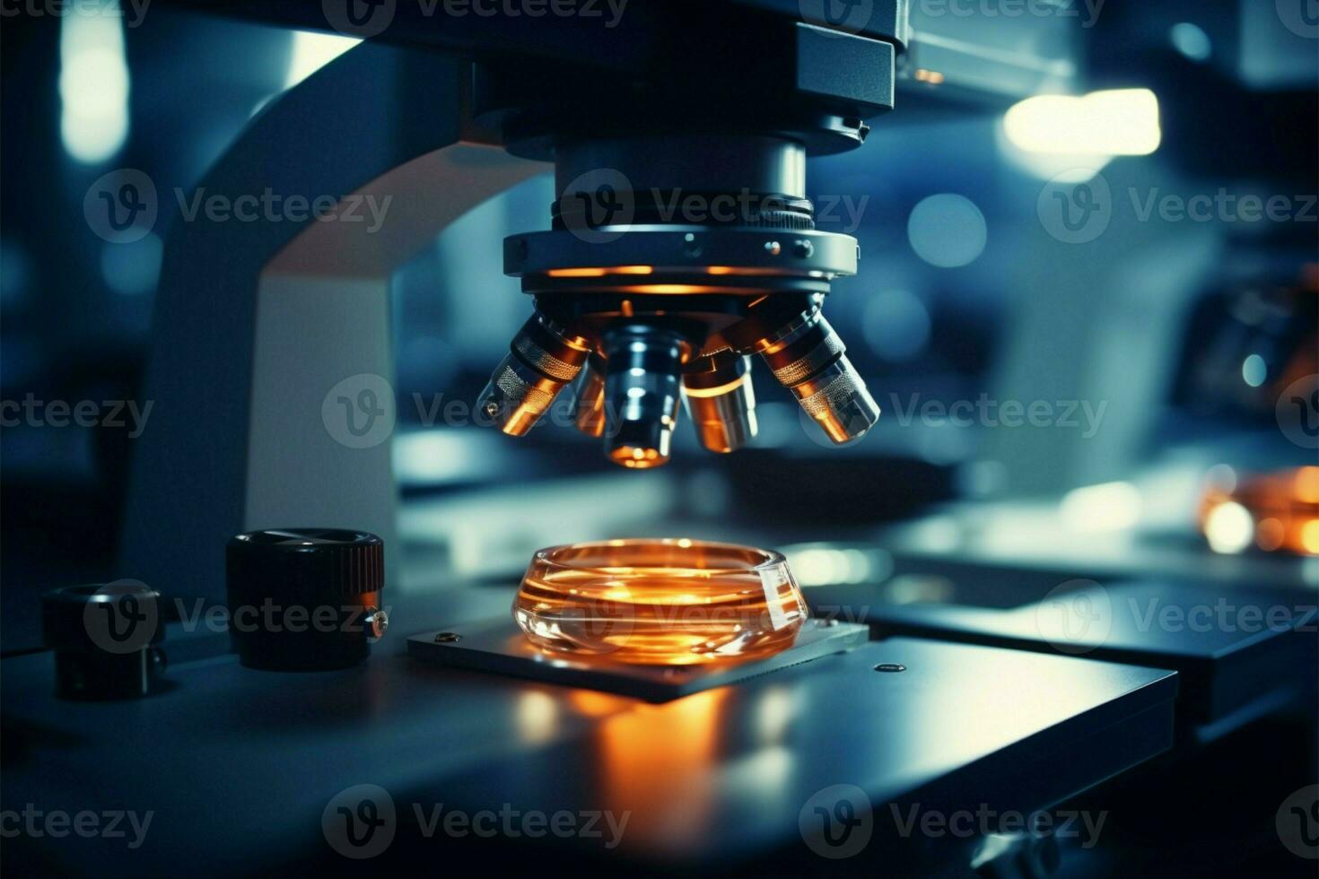 AI generated Innovative research Macro shot of optical microscope in laboratory graphic photo