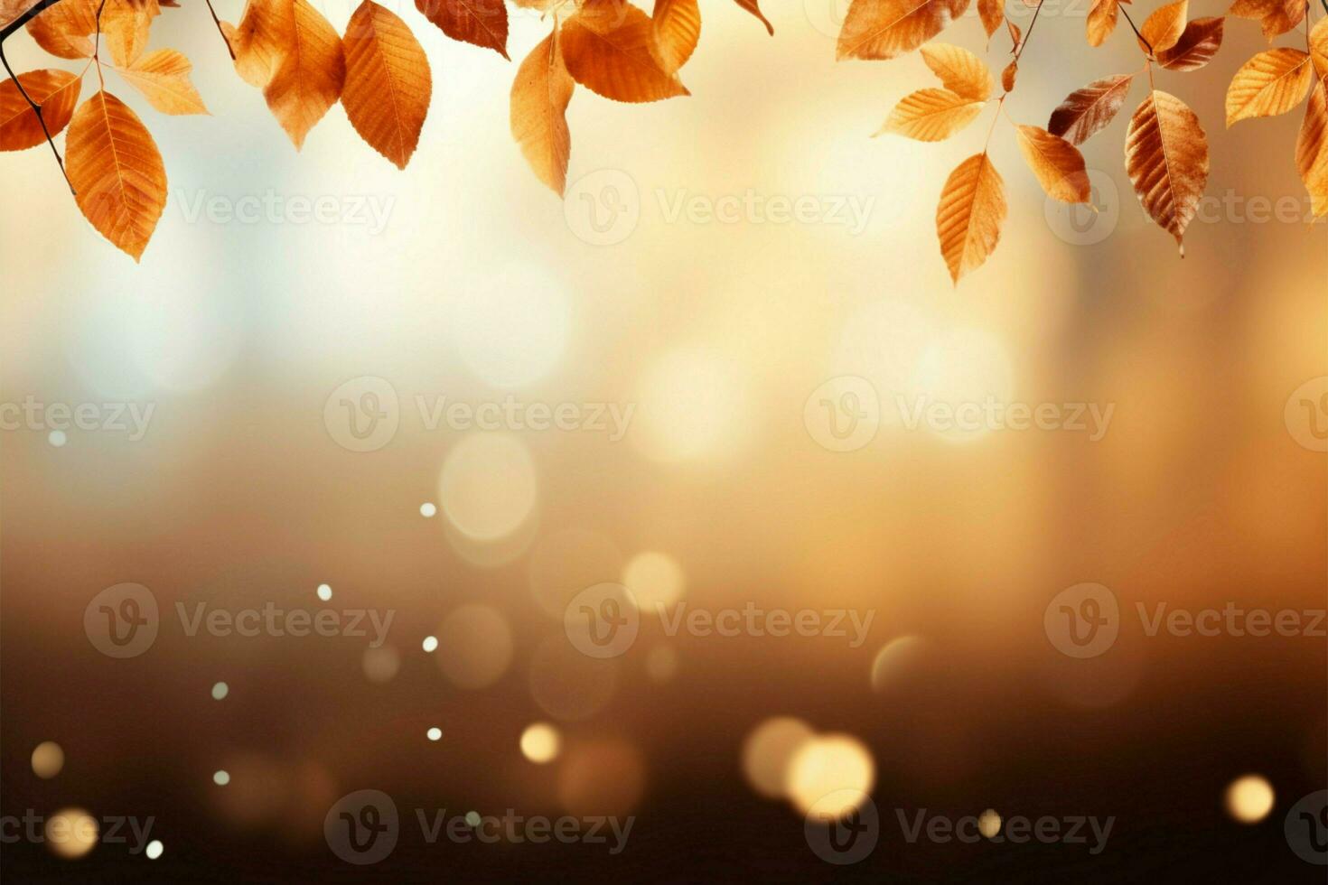AI generated Autumn magic Falling leaves background with abstract bokeh, copy space photo