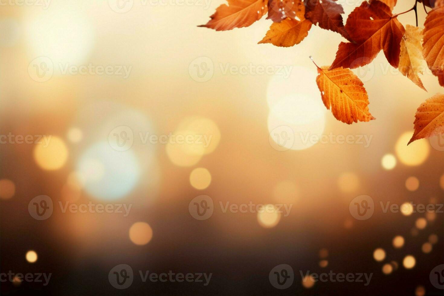 AI generated Autumn magic Falling leaves background with abstract bokeh, copy space photo