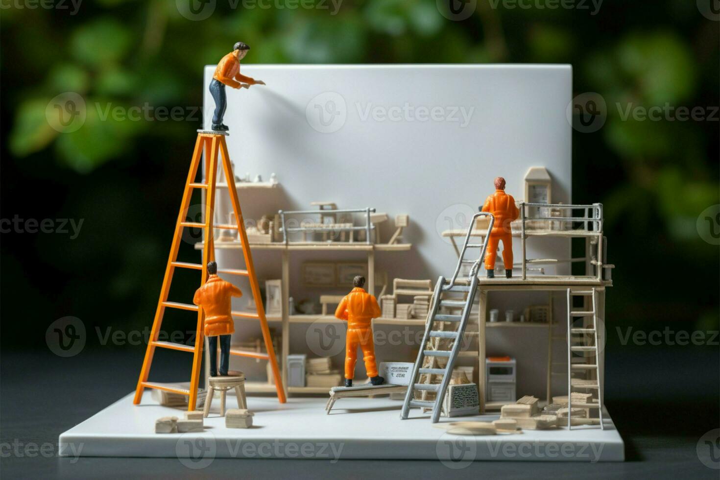 AI generated Creative workspace Miniature people working in front of a whiteboard photo