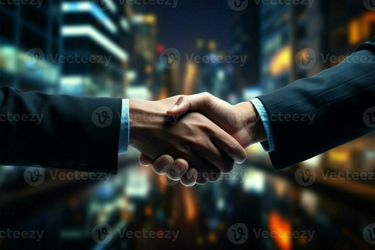 AI generated Business synergy Handshake after successful meeting, congratulation, merger concepts photo