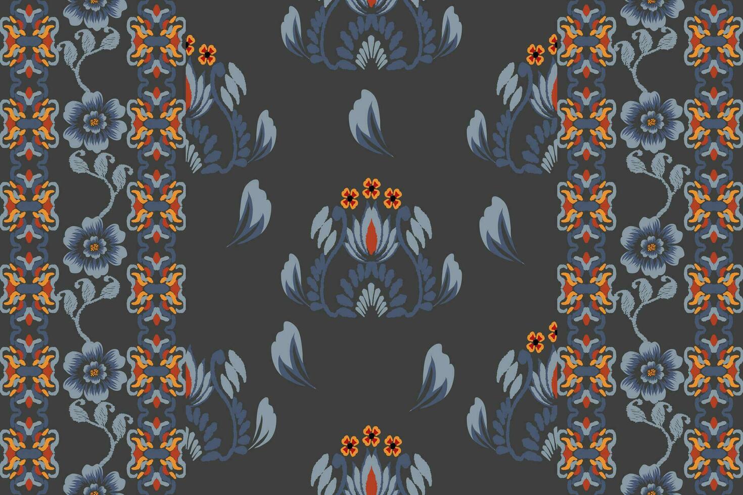 Ikat floral paisley embroidery on black background.Ikat ethnic oriental pattern traditional.Aztec style abstract vector illustration.design for texture,fabric,clothing,wrapping,decoration,sarong,scarf