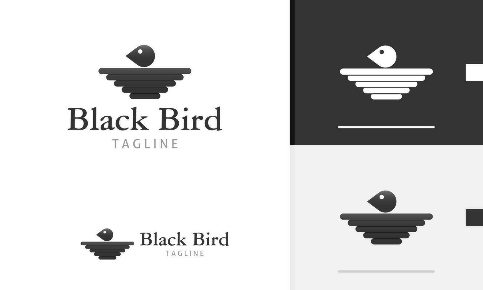 Logo design icon of geometric animal bird eagle crow head flat wing in black simple modern style vector
