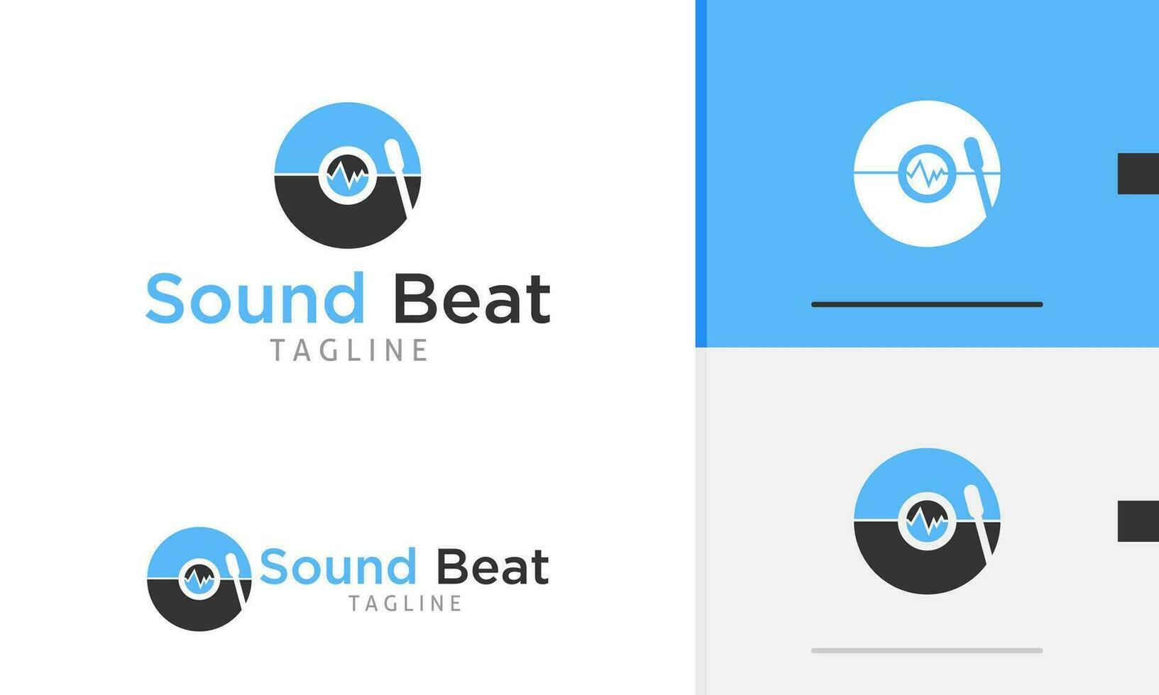 Logo design icon of spinning circle dj cd disk vinyl with pulse beat outline health care monitor vector
