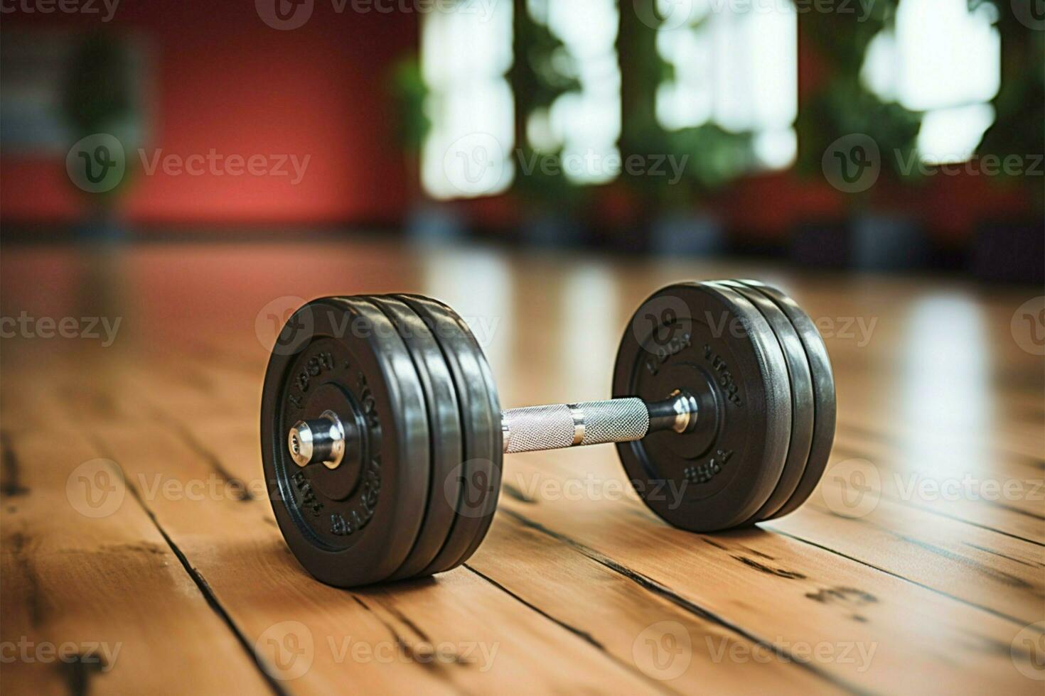 AI generated Exercise gear Dumbbells on a gym floor for fitness workouts photo