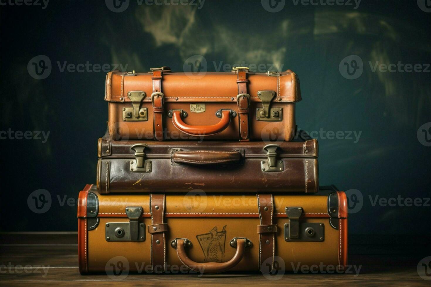 AI generated Classic journey Vintage old leather suitcases evoke 90s travel nostalgia photo