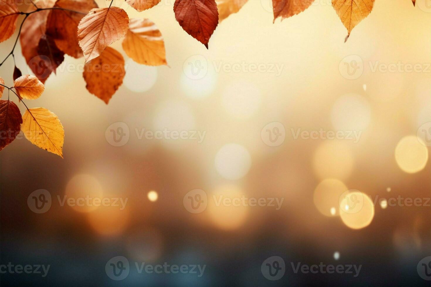 AI generated Abstract fall Falling leaves background with bokeh effect, copy space photo