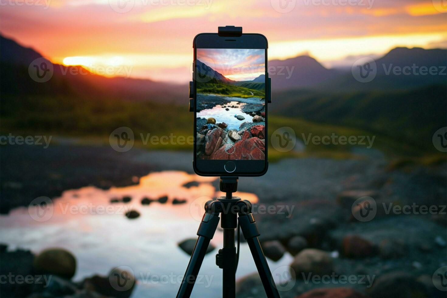 AI generated Nature capture Film camera with serene nature background, copy space photo