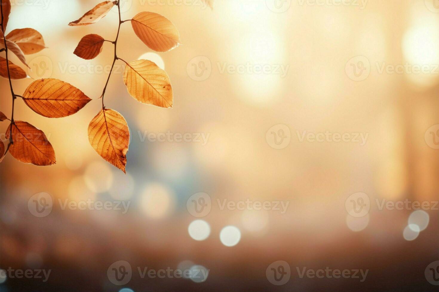 AI generated Bokeh autumn Abstract design with falling leaves and copy space photo