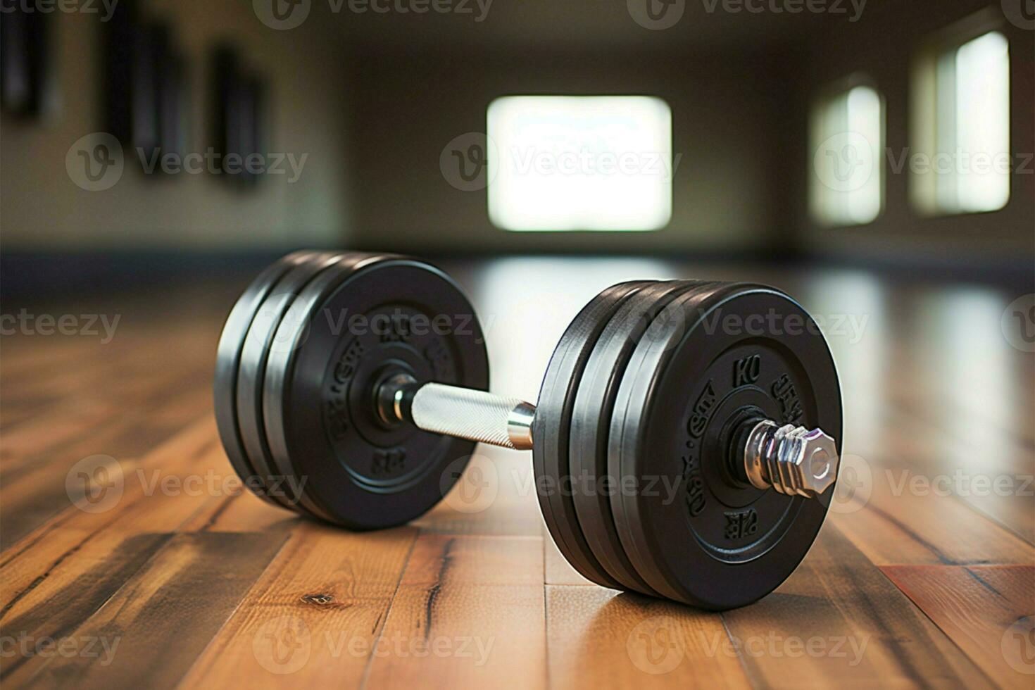 AI generated Exercise gear Dumbbells on a gym floor for fitness workouts photo
