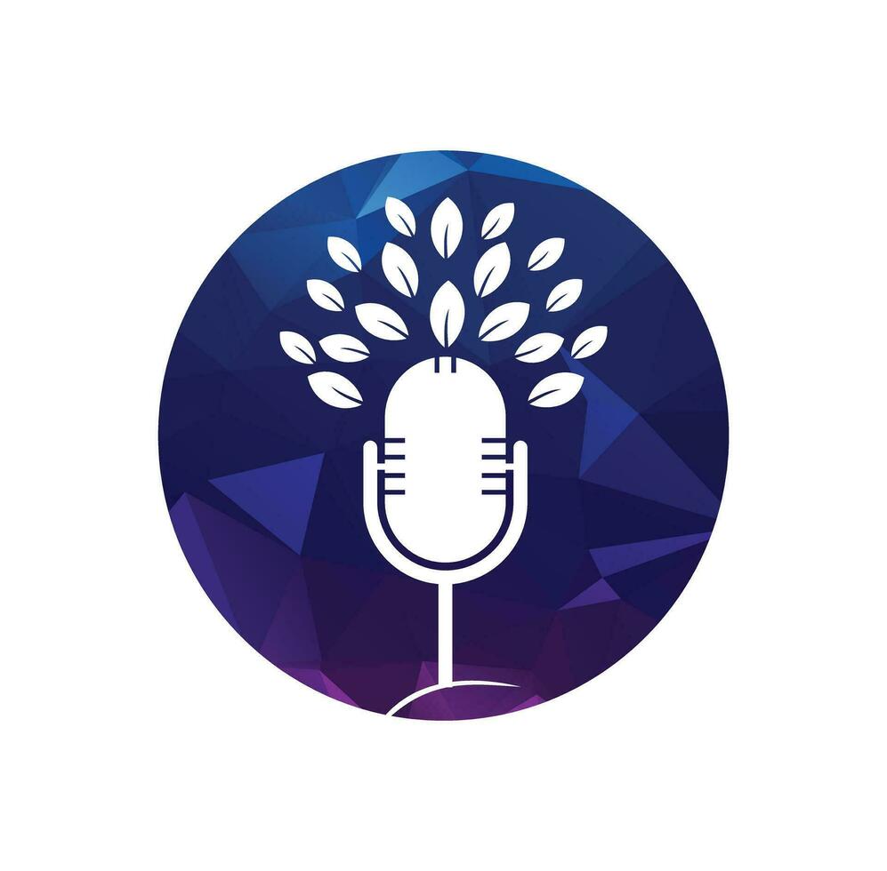 Nature podcast with leaf logo design template vector