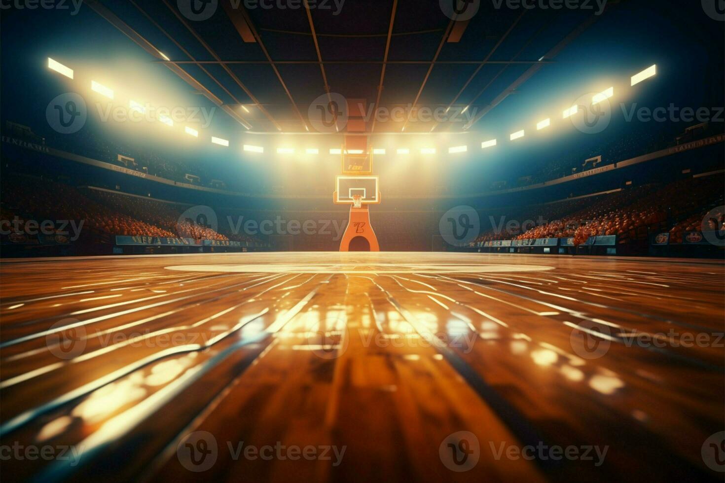 AI generated Basketball spectacle Graphic art of sport arena, stadium court spotlight photo