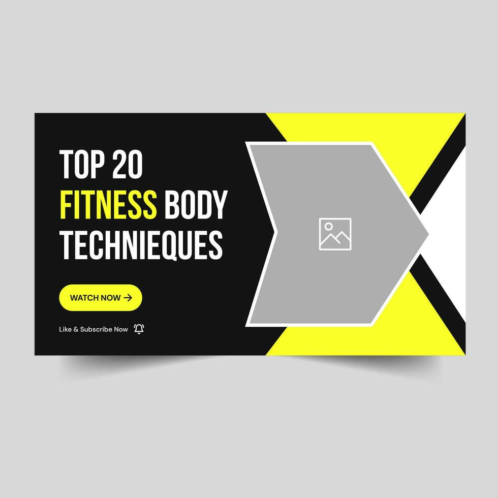 Editable video thumbnail banner design, body fitness techniques, exercise training banner design, vector eps 10 file format
