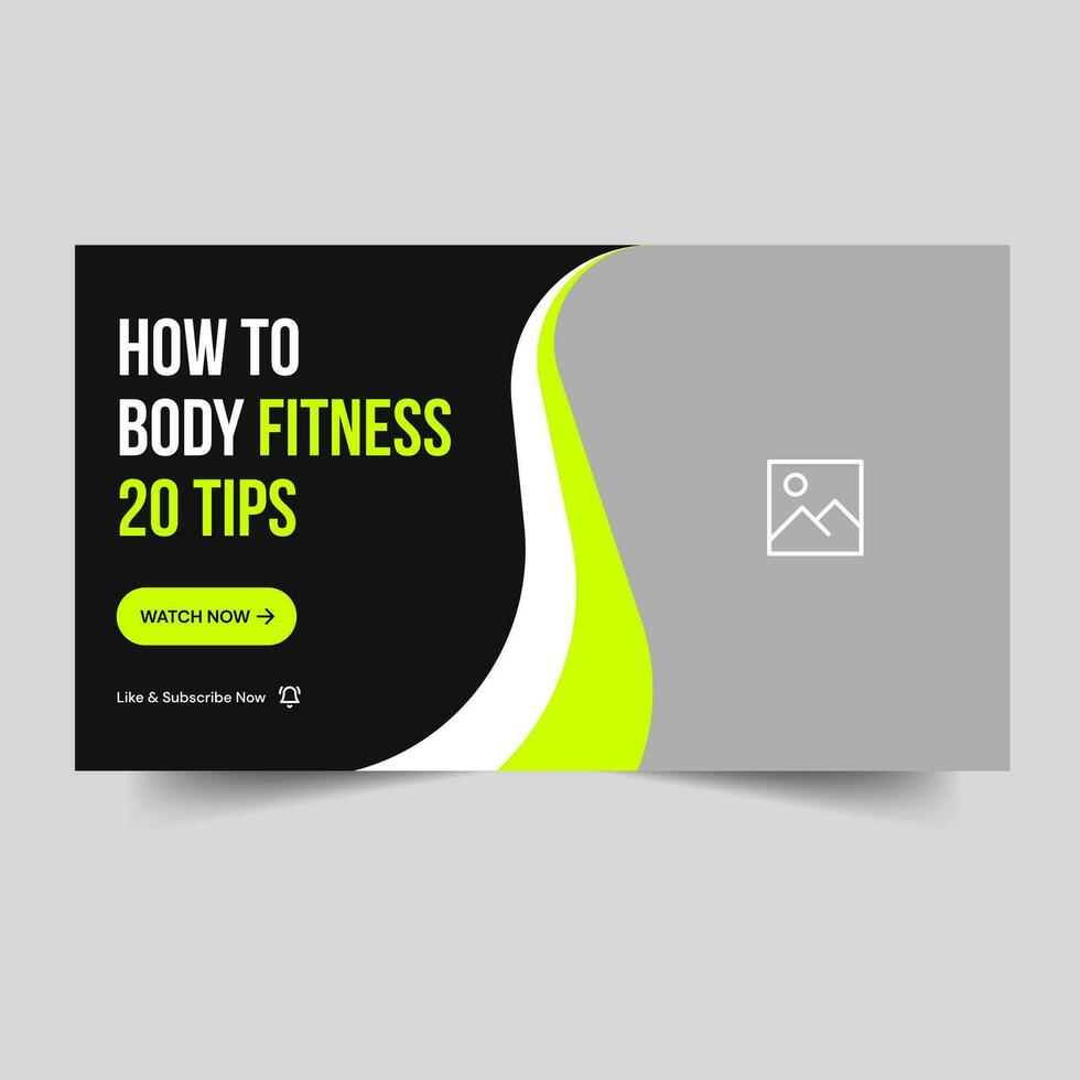 Everyday body fitness tricks and tips video thumbnail banner design, body building video cover banner, fully editable vector eps 10 file format