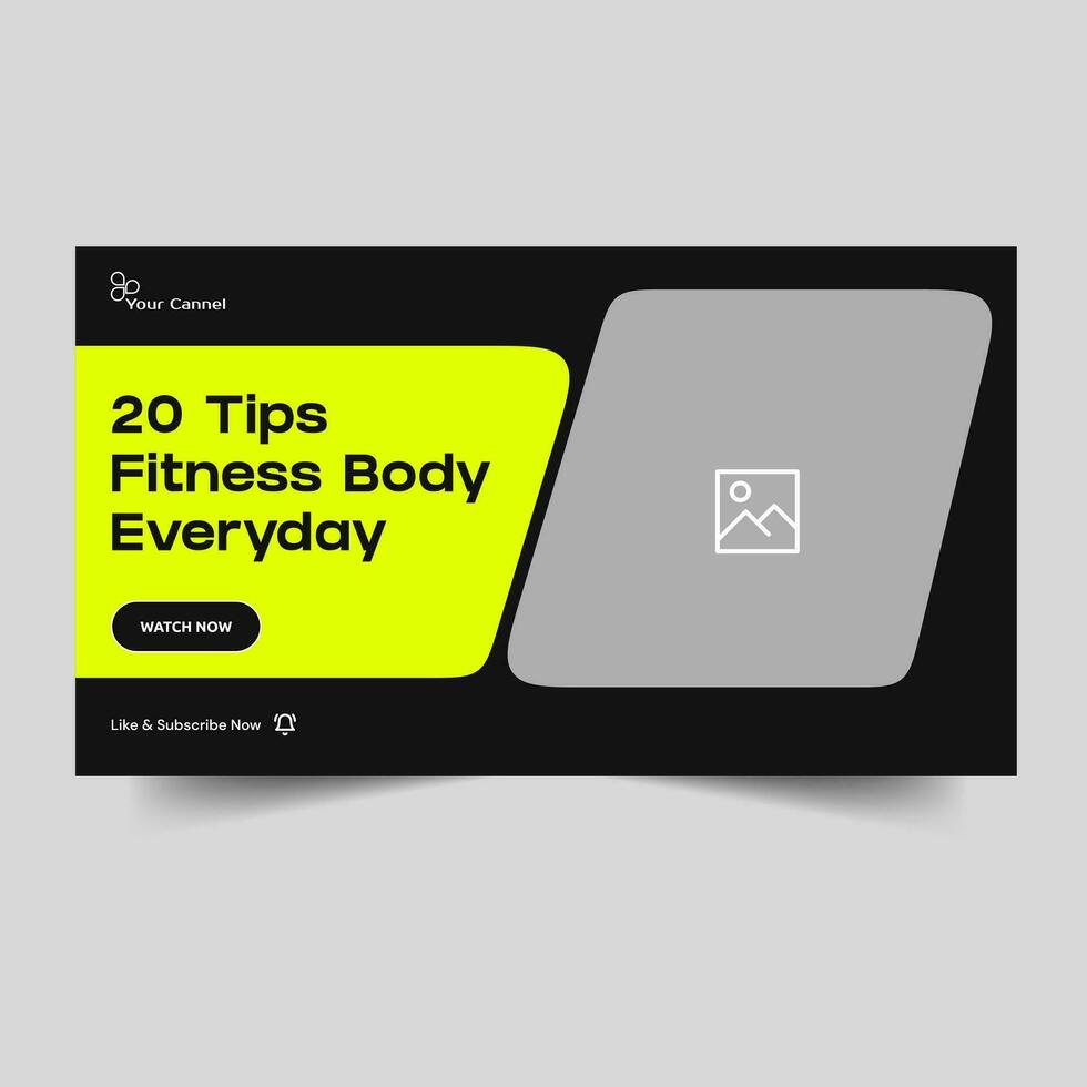 Editable video thumbnail banner design for fitness training tips, video cover banner, customizable vector eps file format