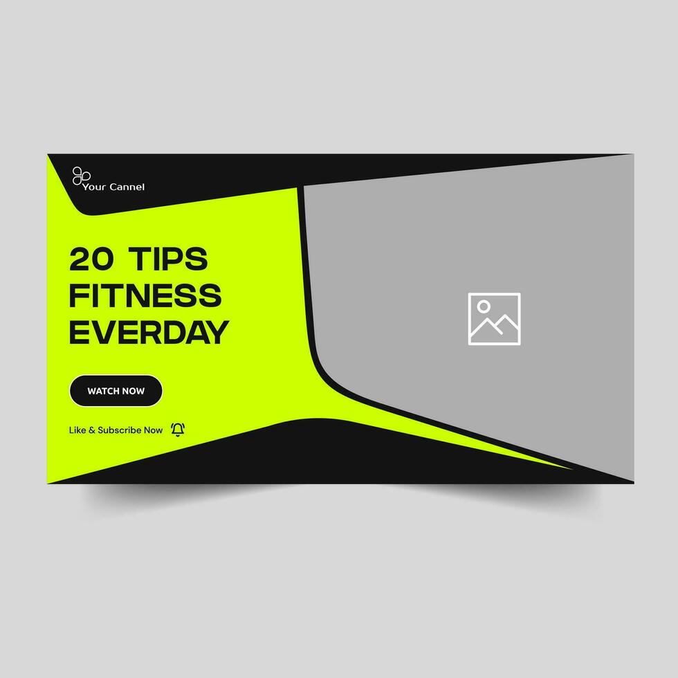 Creative fitness video thumbnail banner design, body exercise training cover banner, editable vector eps 10 file format