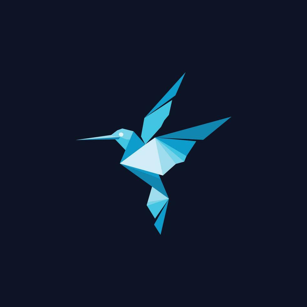 Geometric Bird logo, origami blue bird, hummingbird geometric logo icon vector