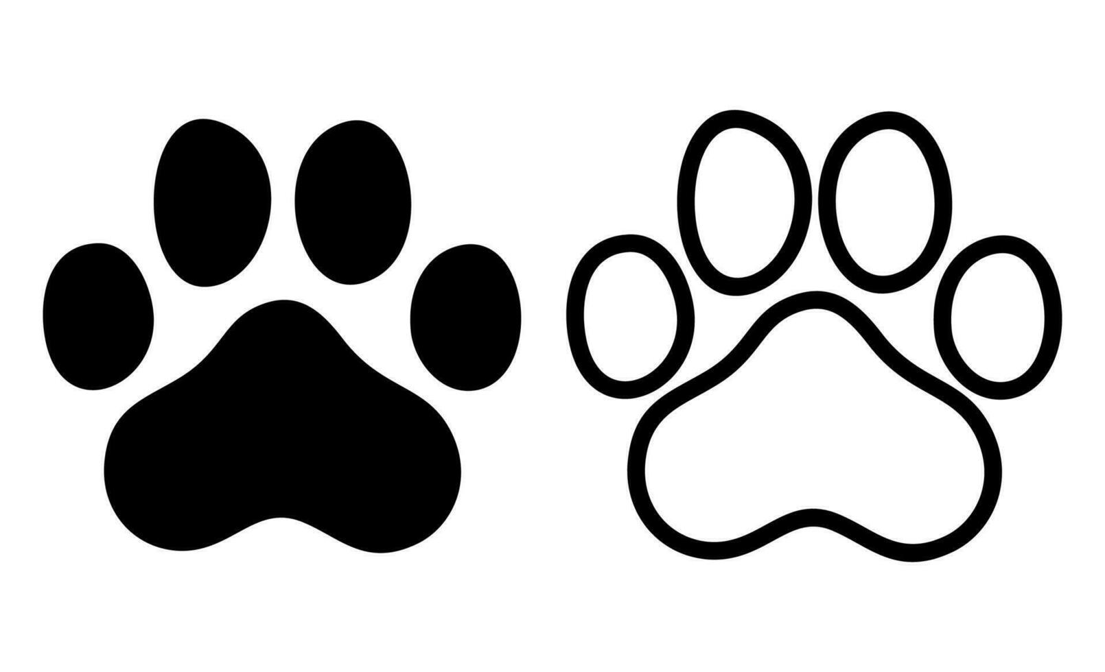 Black silhouette paw print isolated on white background. Dog or cat tracks icon. Vector illustration