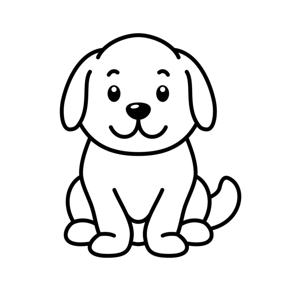 Cute dog sitting cartoon character. Dog line icon, Adorable canine companion illustration for children. Vector illustration