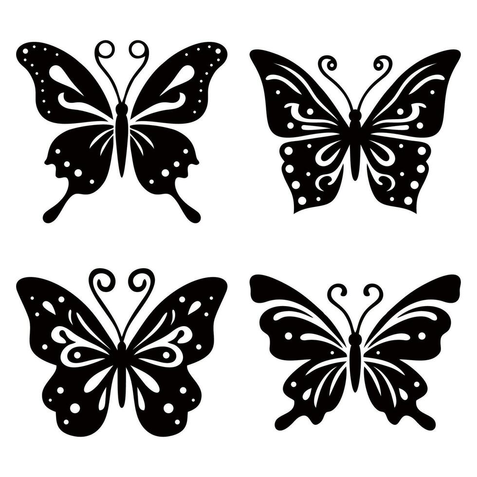 conjunto de contornos de mariposas de diferente formas con monarca alas. silueta de mariposa. vector ilustración