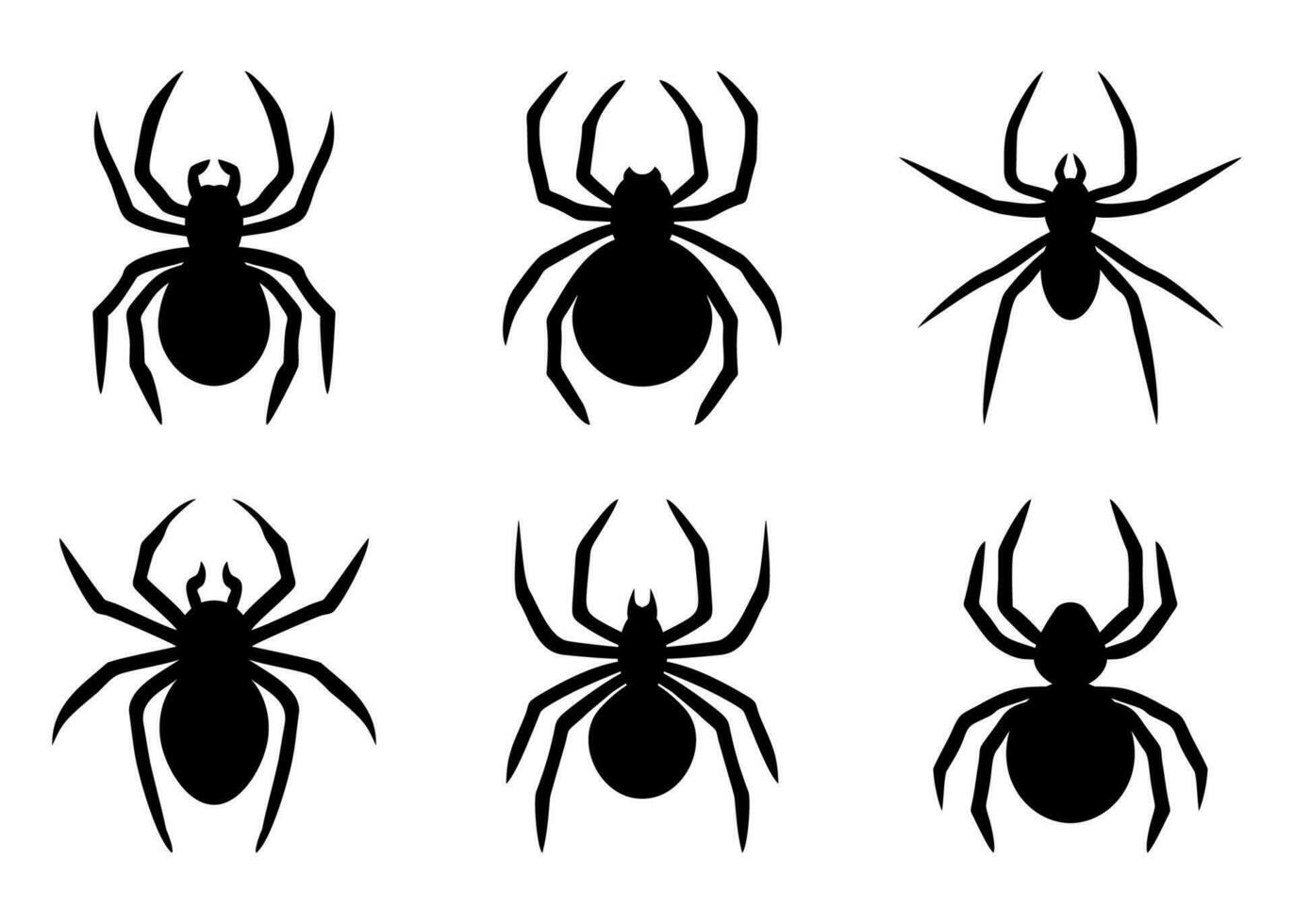 Set of black spider icons. Spider silhouette collection isolated on white background. Vector illustration