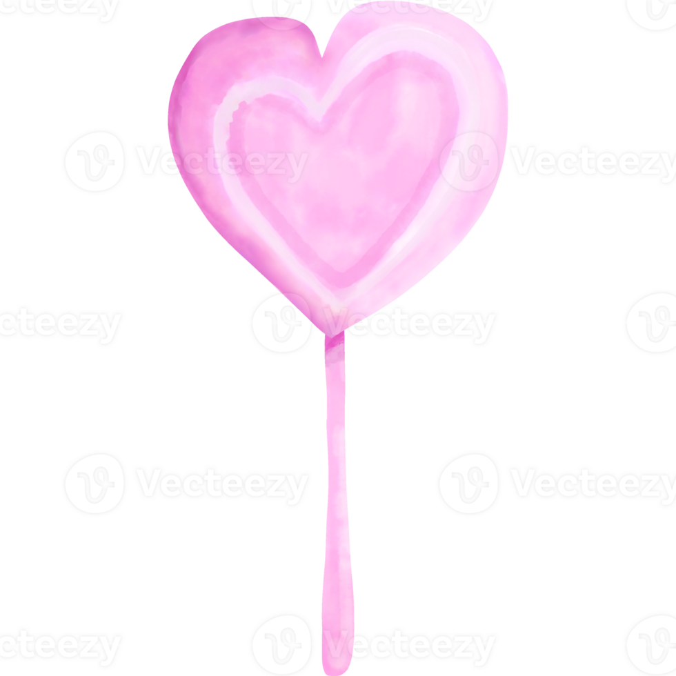 Watercolor of lollipops pink heart shape png