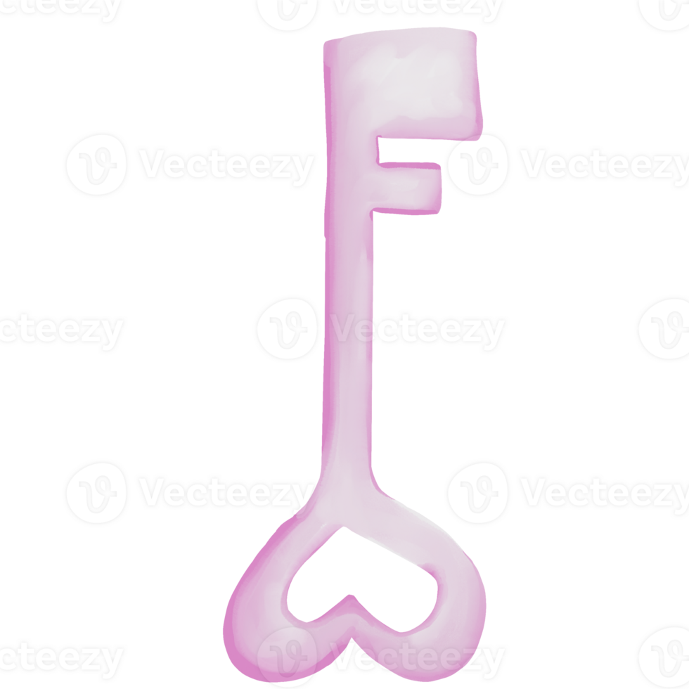 Watercolor of a sweet pink key in the shape of a heart. png