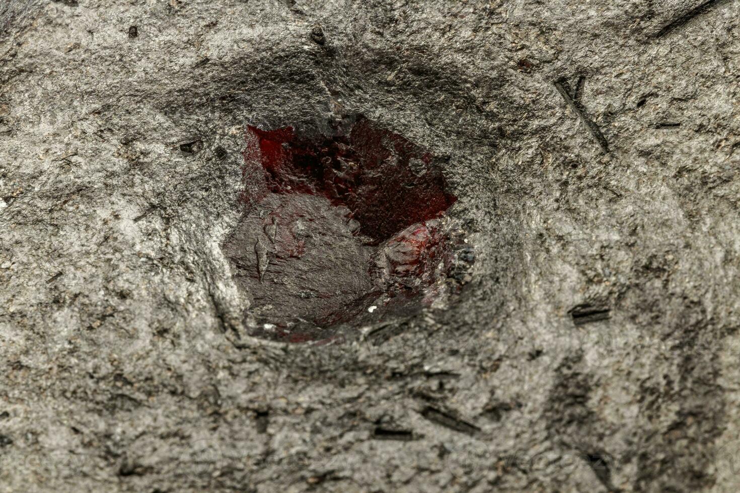 Macro mineral stone Garnet in rock on a white background photo