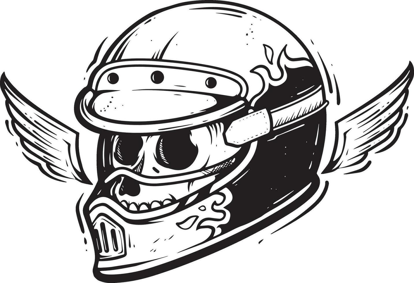 Skull in helmet lineart illustration vector