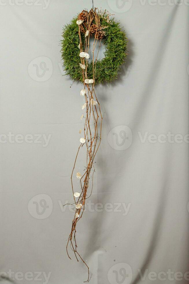 Christmas composition. Wreath of Christmas tree branches photo