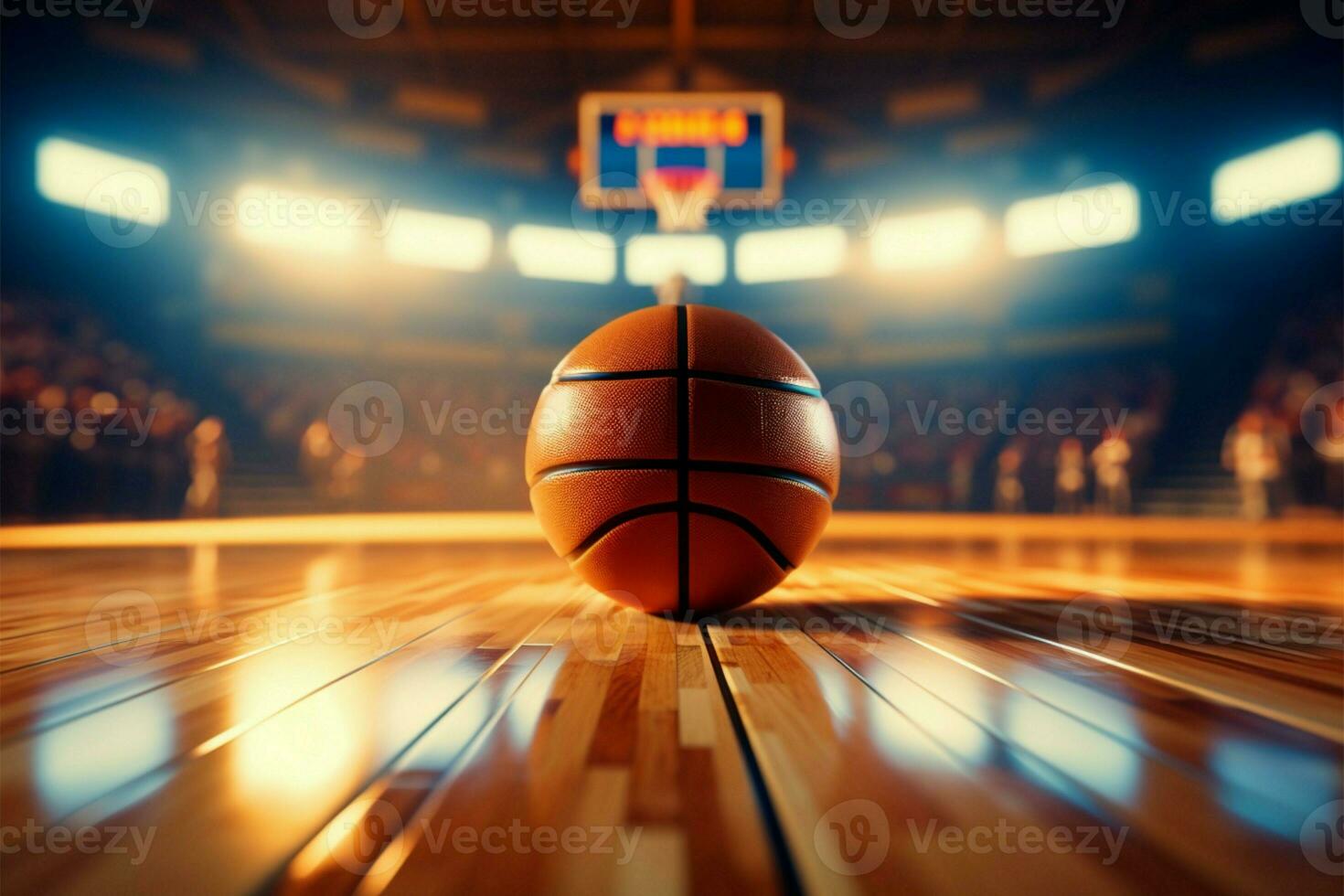 AI generated Stadium spotlight Basketball game graphic with arena, court, and ball photo