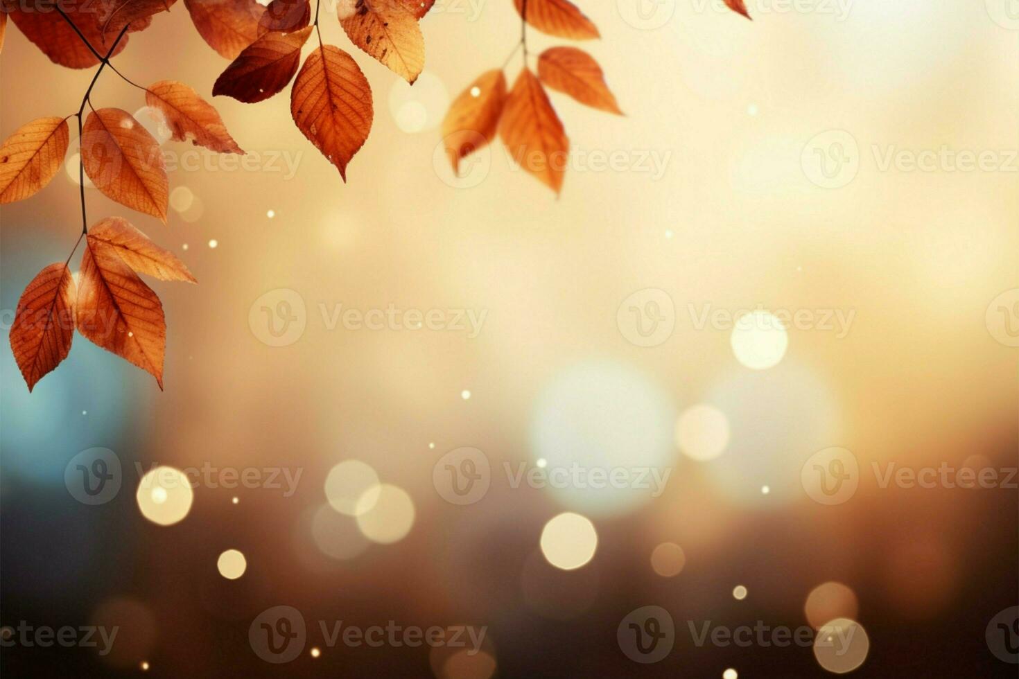 AI generated Seasonal transition Falling autumn background with abstract bokeh design photo