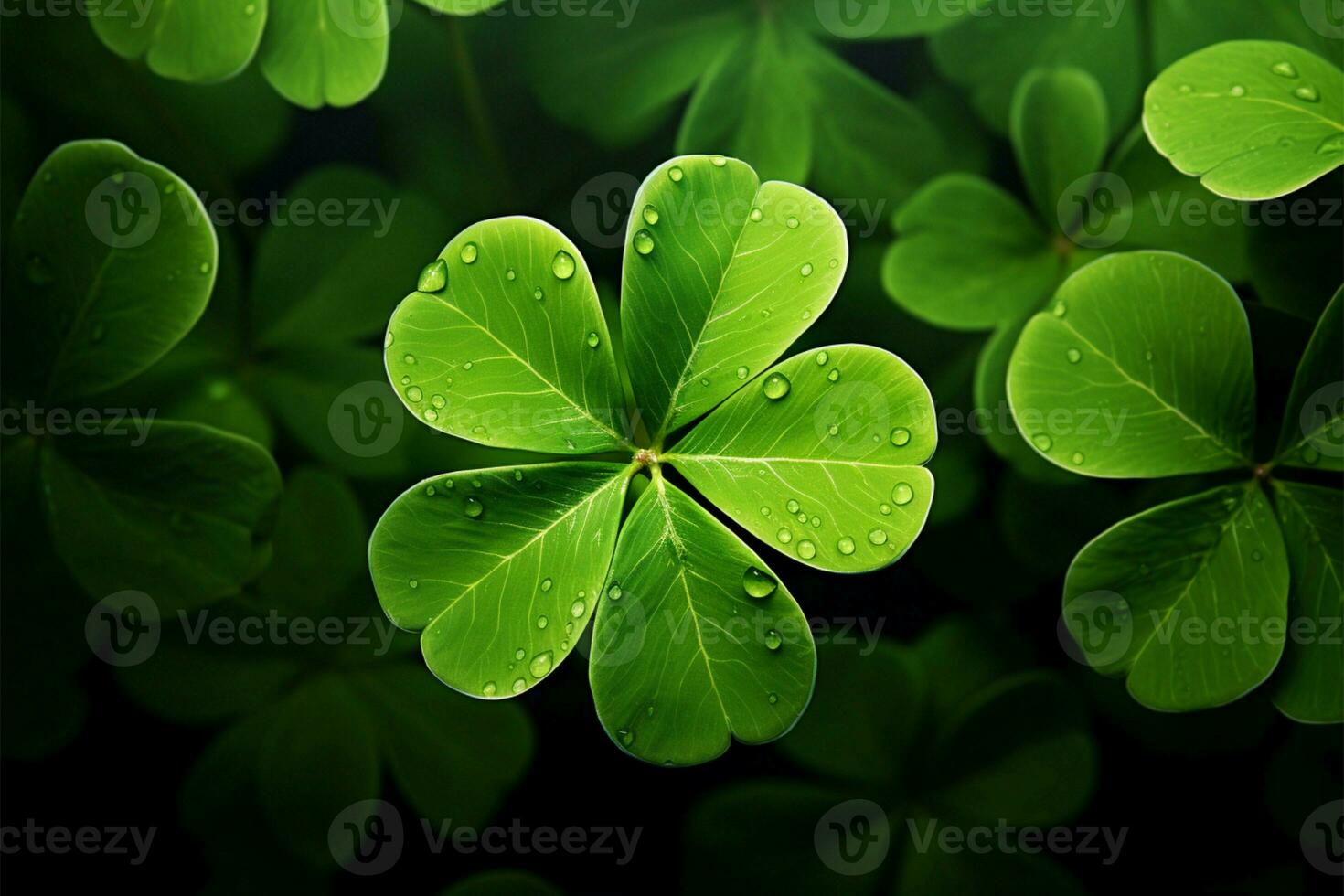 AI generated Irish charm St Patricks Day background featuring green clover leaves photo