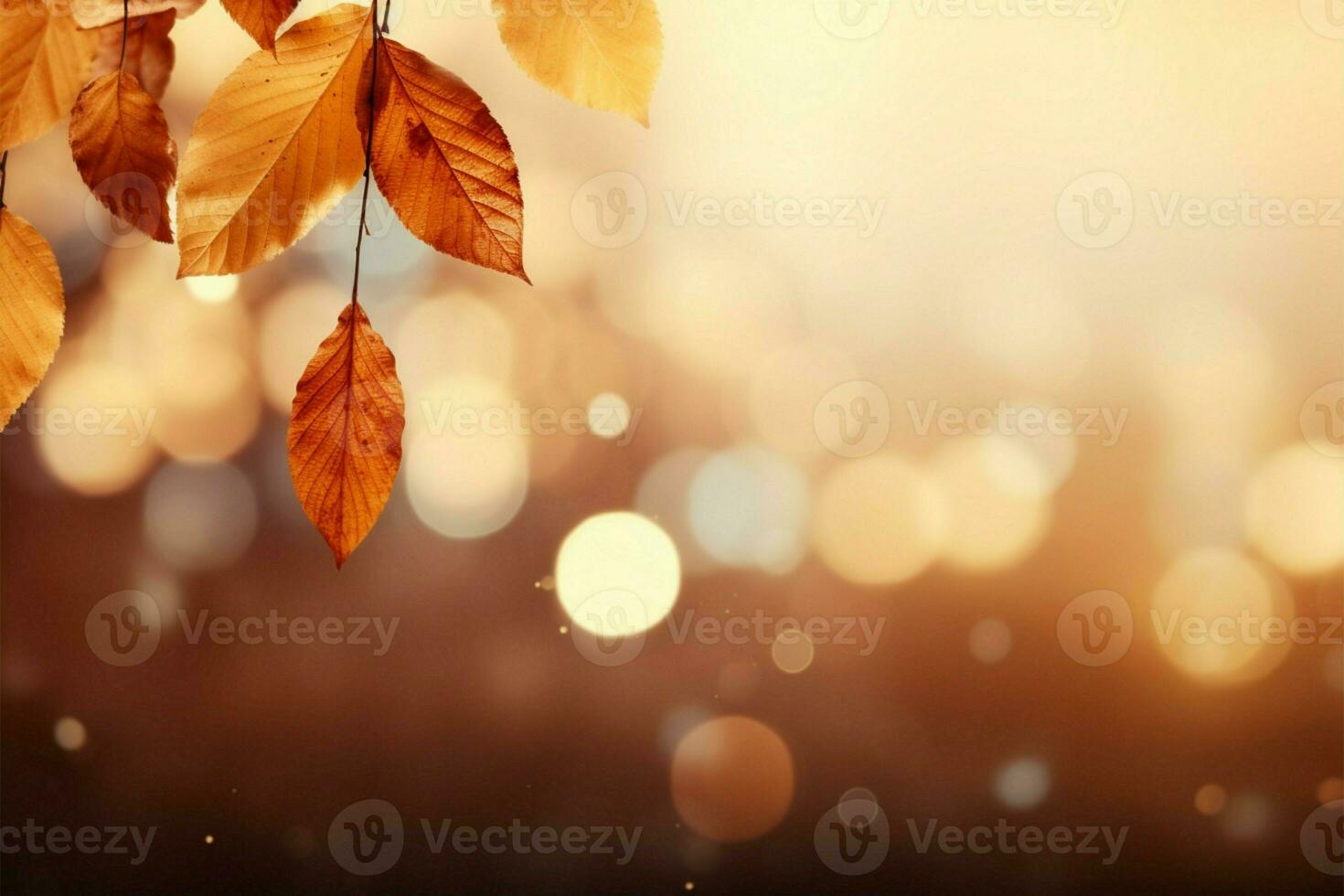 AI generated Bokeh autumn Abstract design with falling leaves and copy space photo