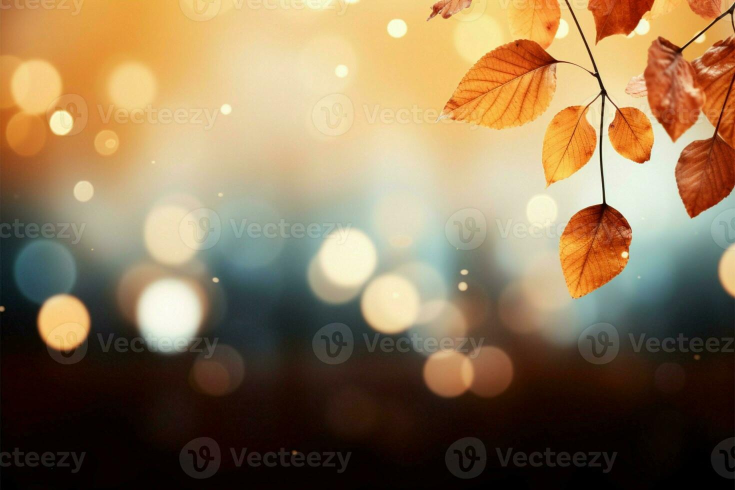 AI generated Autumns allure Falling leaves background with abstract bokeh design photo