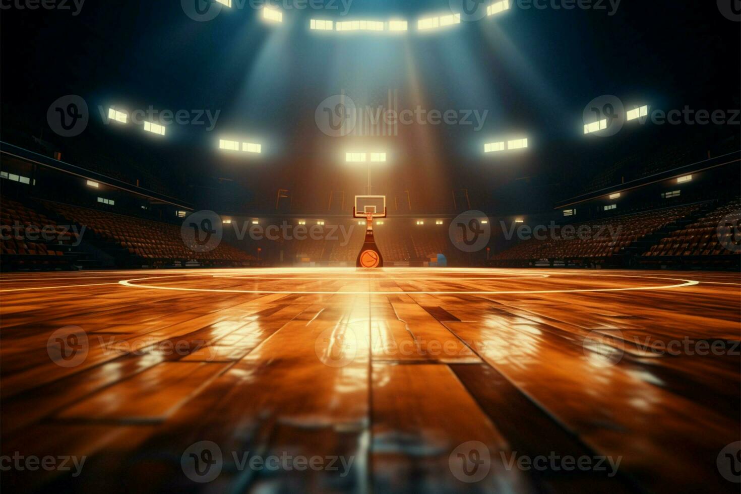 AI generated Basketball spectacle Graphic art of sport arena, stadium court spotlight photo