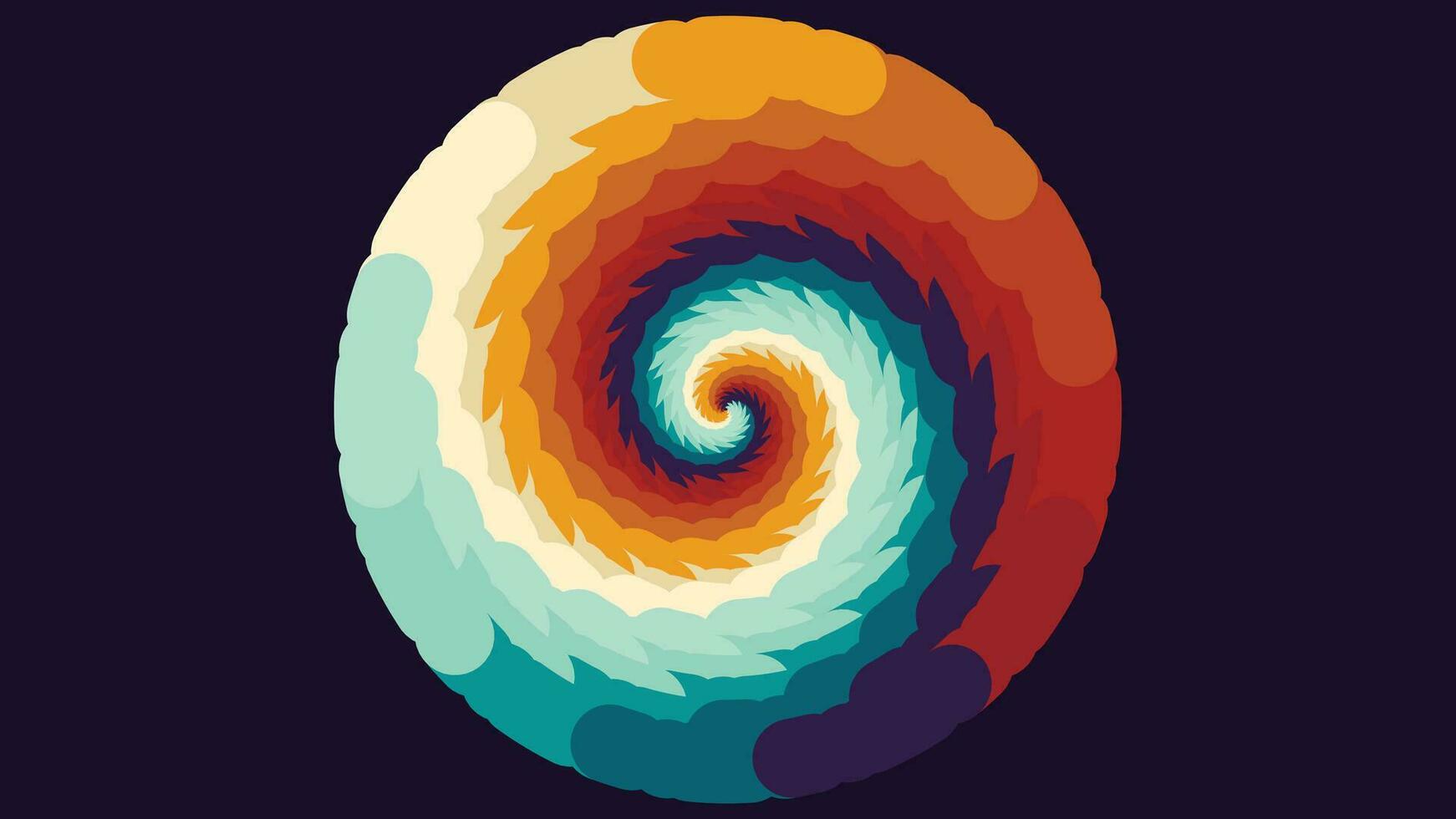 Abstract spiral rainbow color twisted round line vortex background. vector