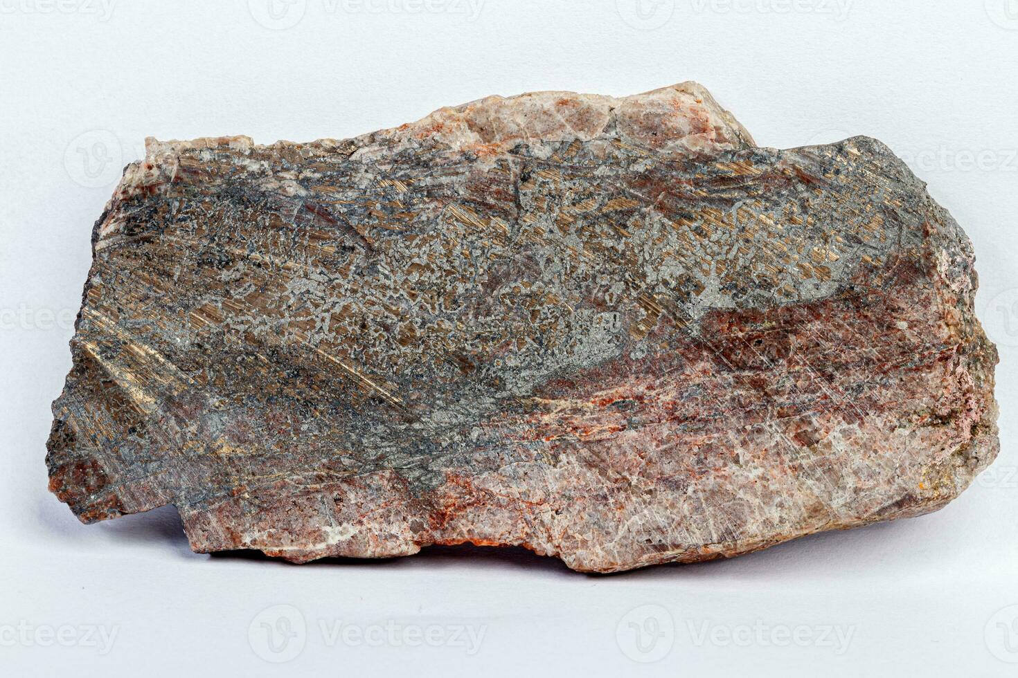 macro mineral bismuth stone on hartenstein schacht on white background photo