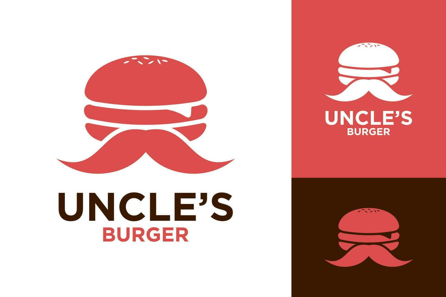 Burger fast food uncle mustache flat modern vector logo design