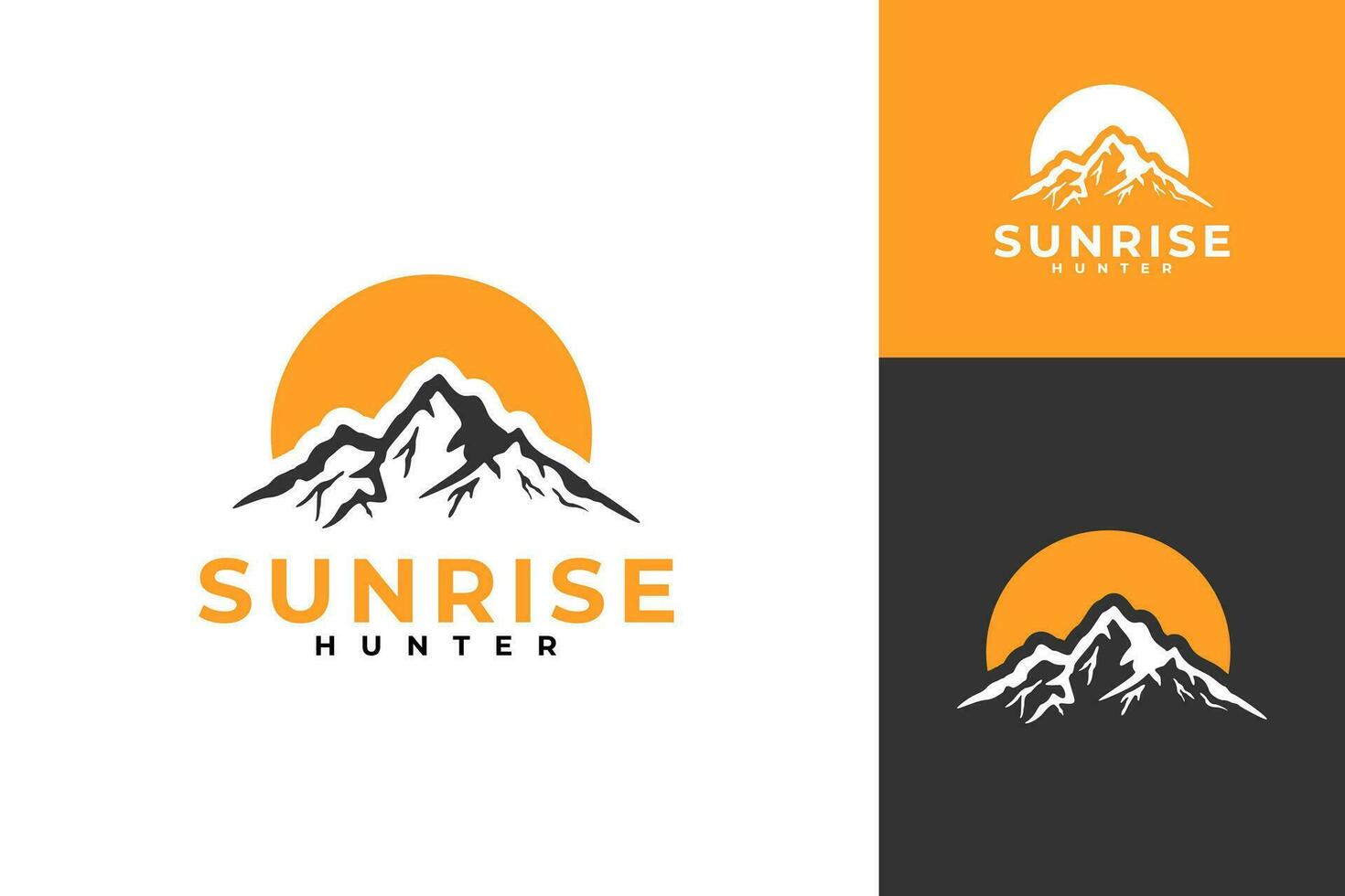 Mountain sunrise hunter winter logo design vector