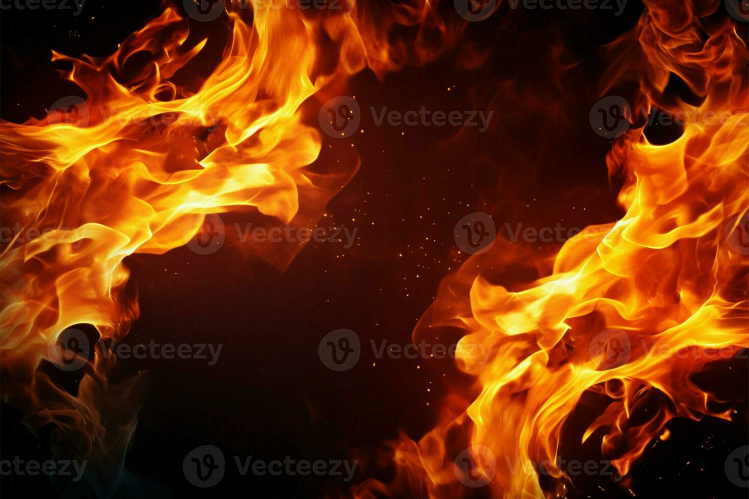 AI generated Inferno glow Flames closeup on black background, fiery and captivating photo