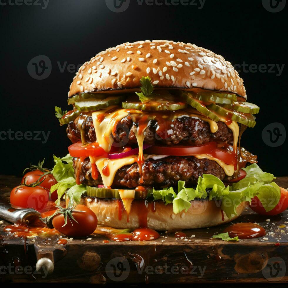 AI generated Mouthwatering perfection of a delicious burger photo