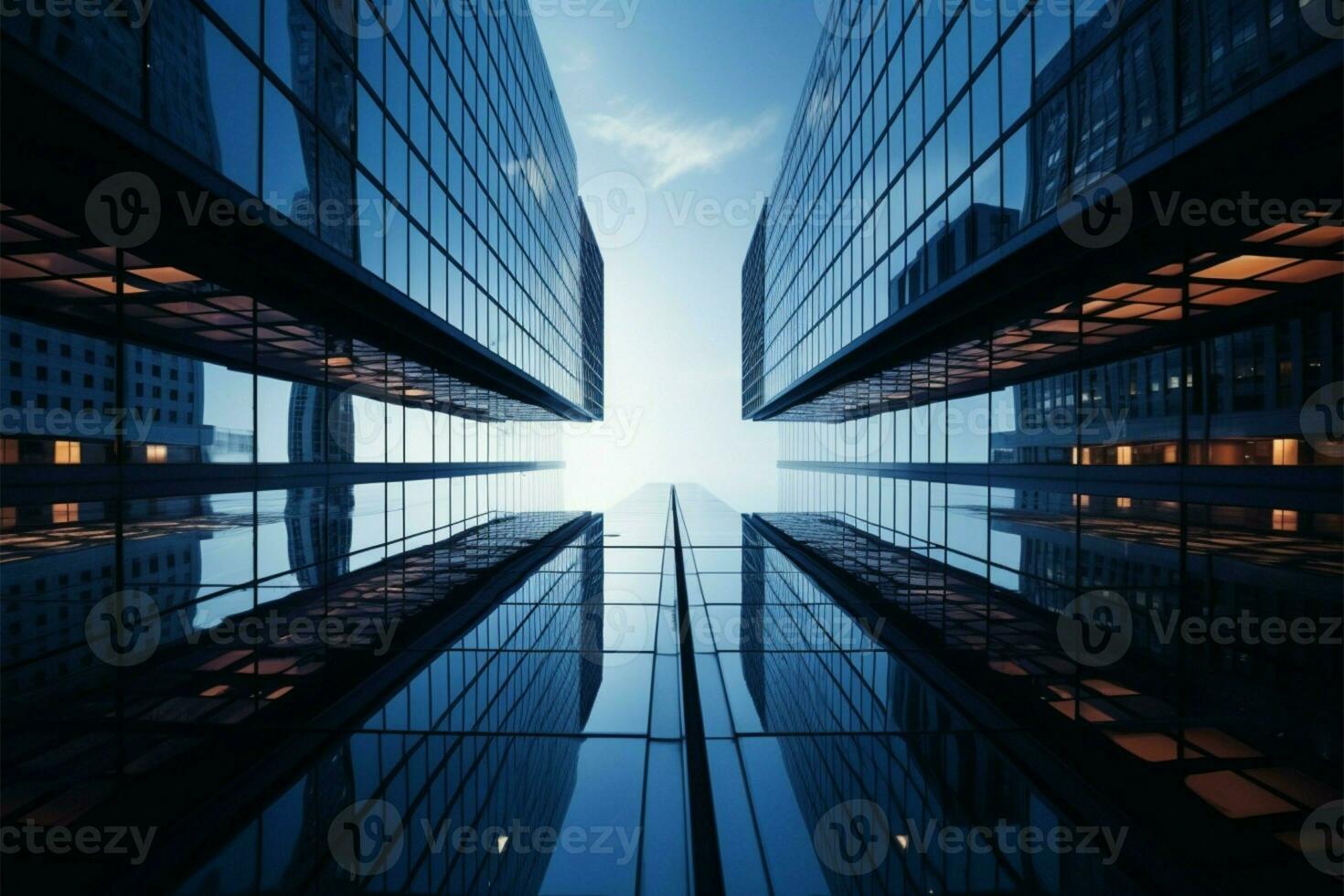 AI generated Urban architecture Low angle view of a business district office building photo