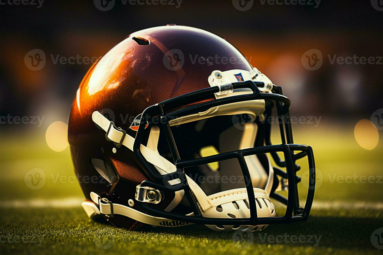 AI generated Gridiron drama American football equipment set on the field background photo