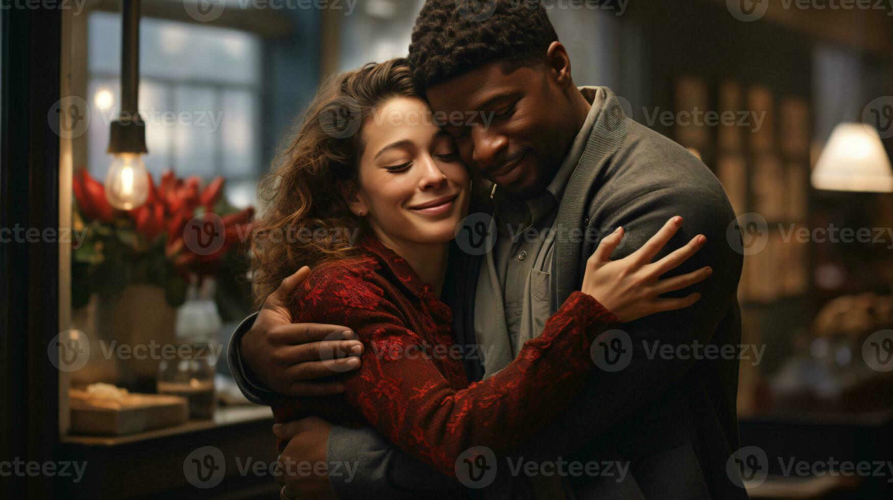 ai generado un linda Pareja amoroso y romántico momento foto