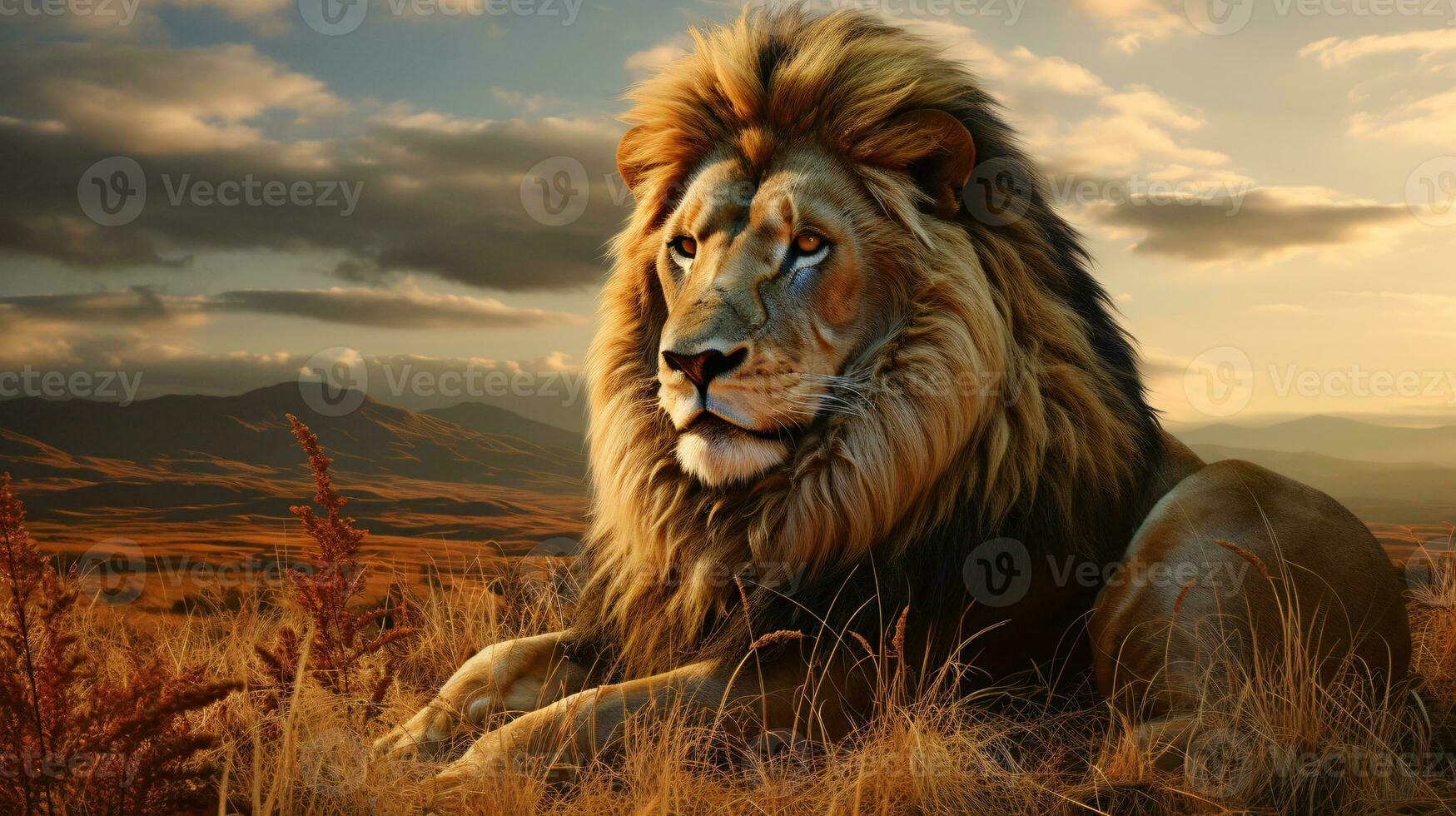 AI generated View of a wild lion photo