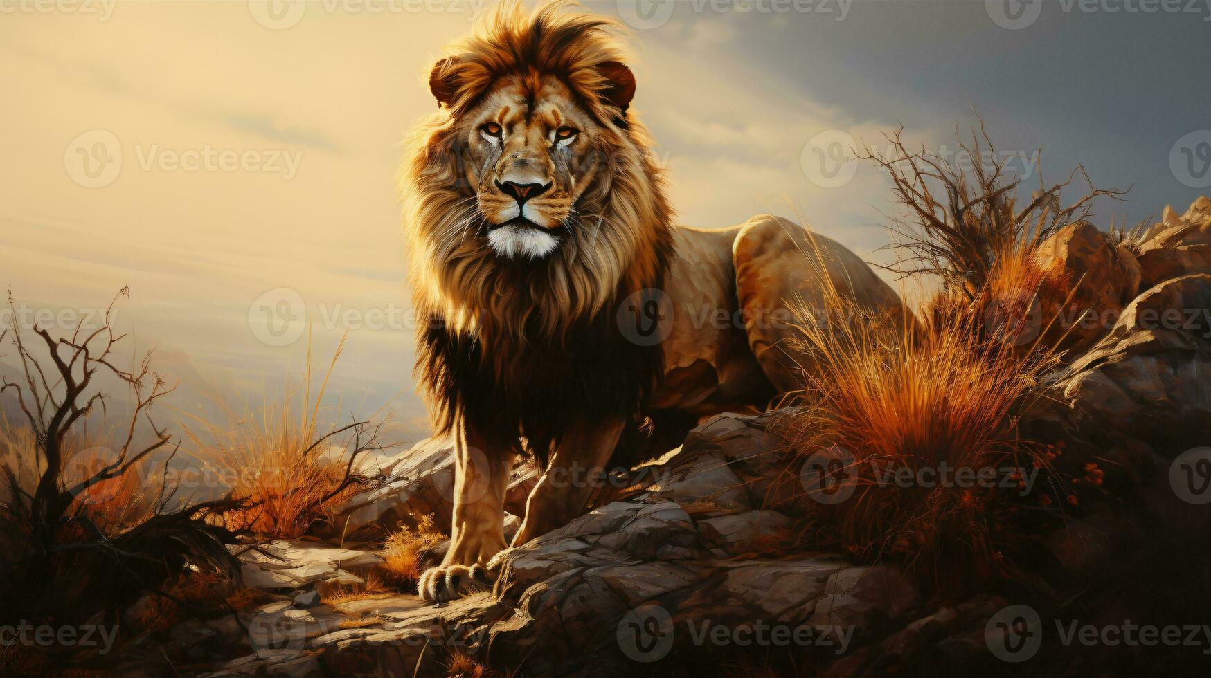 AI generated View of a wild lion photo