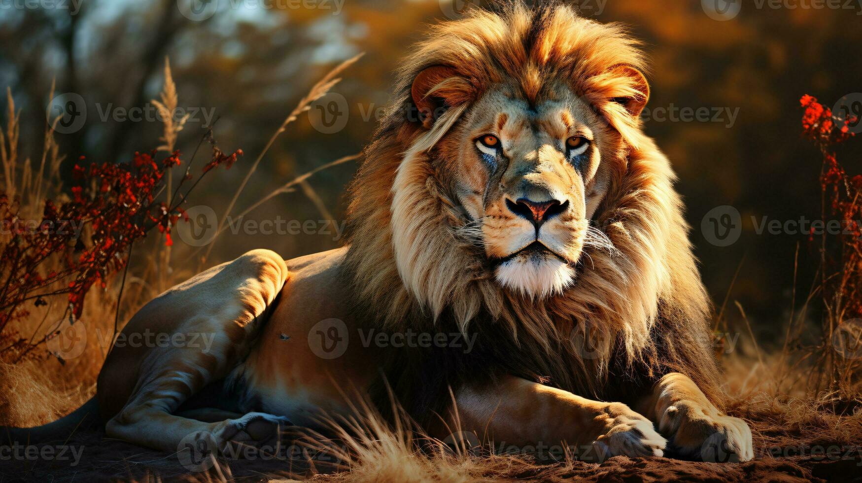 AI generated View of a wild lion photo