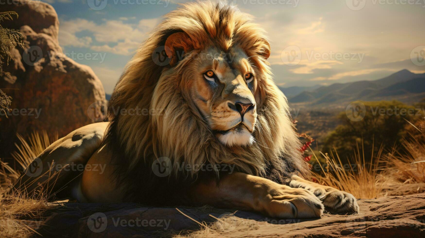 AI generated View of a wild lion photo